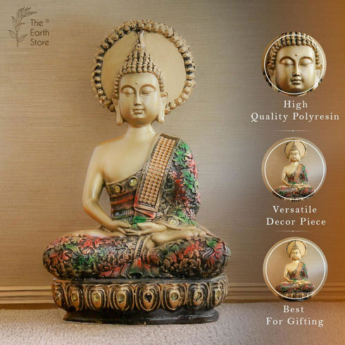 Majestic Meditating Buddha Statue Golden Green - The Earth Store - home decor